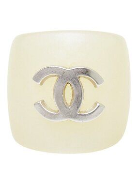 Chanel CC Logo Ring Ivory Silver Plastic
